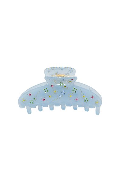 Roberta Lorenz Women's Daisy Stoned Blue Stretchy Latch Buckle, Bow Addable, Quality Bone Material