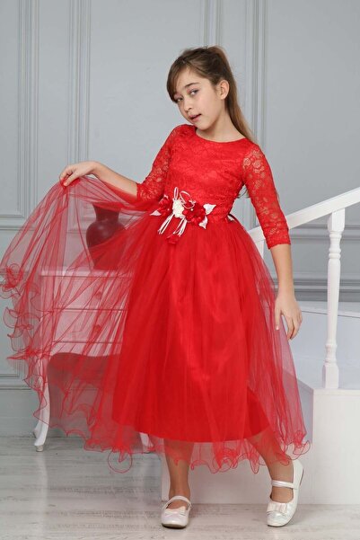 Jannock Devojčica, večernja haljina sa cvetnim uzorkom Čipka sa guipure vezom