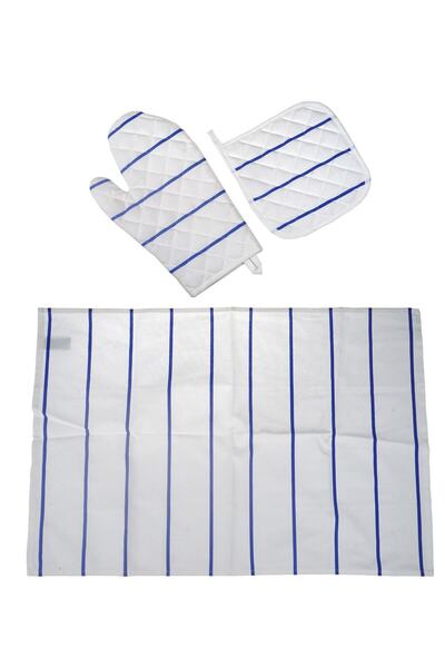 Bambum Home سول - طقم مطبخ مكون من 3 قطع باللون الأزرق المخطط