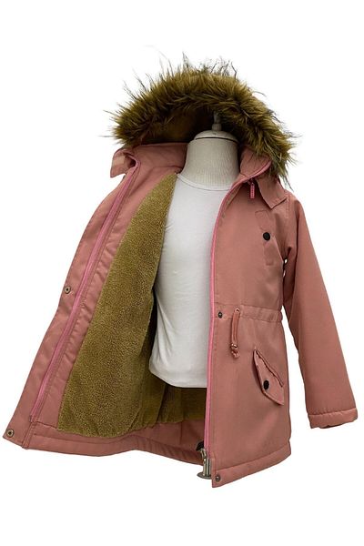 Jannock Children's Powder Winter Waist Drawstring Above Knee Fur Hooded Coat
