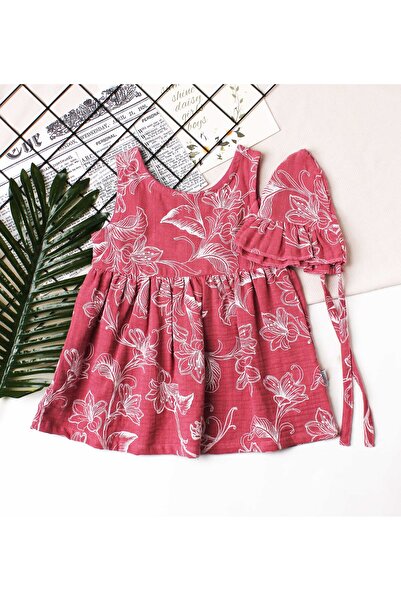 Chicsy Baby Çiçekli Kız Bebek Elbisesi Pamuklu Şapkalı