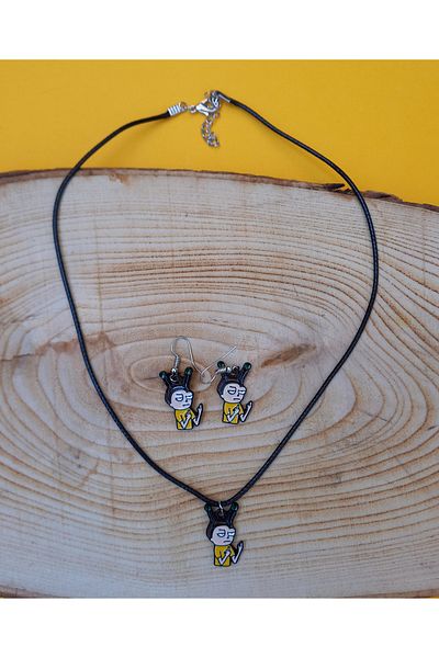Paytak Moda Rick Necklace Earrings Colorful Unisex Metal Necklace Earring Set PYTKKLKP310