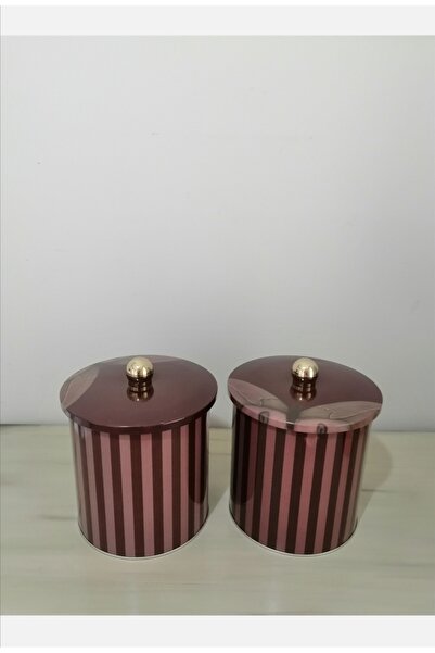 English Home Circle Metal Storage Container 14x15 Cm Claret Red (2 Storage Containers)