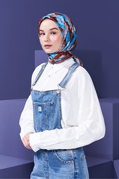 Modakaşmir Τρισδιάστατο μαντήλι με μοτίβο Lego, βαμβακερό κασκόλ, καφέ σκορδισμένο