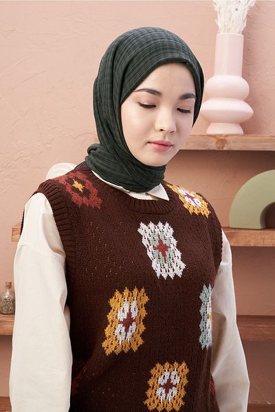 Modakaşmir ميستو سلسلة القطن شال الجيش الأخضر