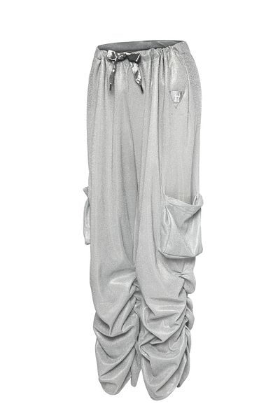 Gülşah Evecen Special Design White Silver Glitter Drawstring Cargo Sweatpants