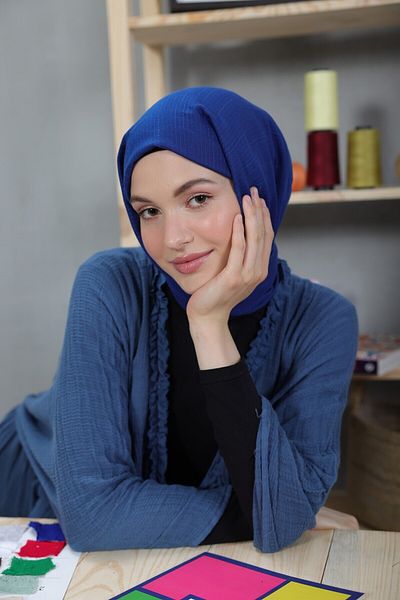 Modakaşmir Cozy Cotton Series Shawl Midnight Blue