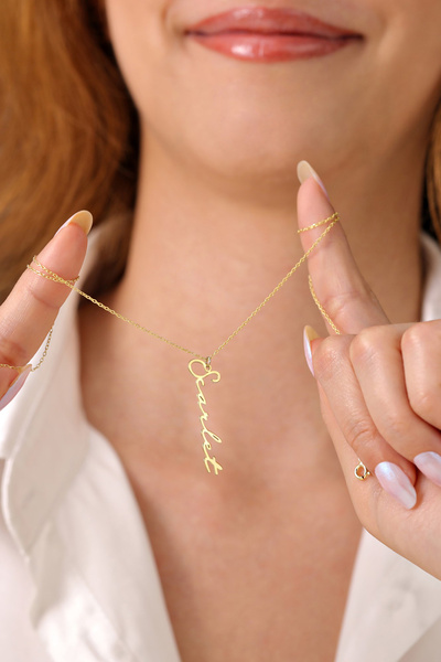 HomSilverjewelry 925 Ayar Gümüş Kişiye Özel Dik Isimli Kadın Kolye