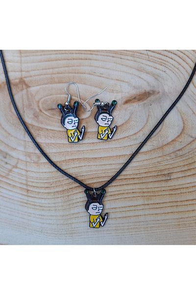 Paytak Moda Rick Necklace Earrings Colorful Unisex Metal Necklace Earring Set PYTKKLKP310