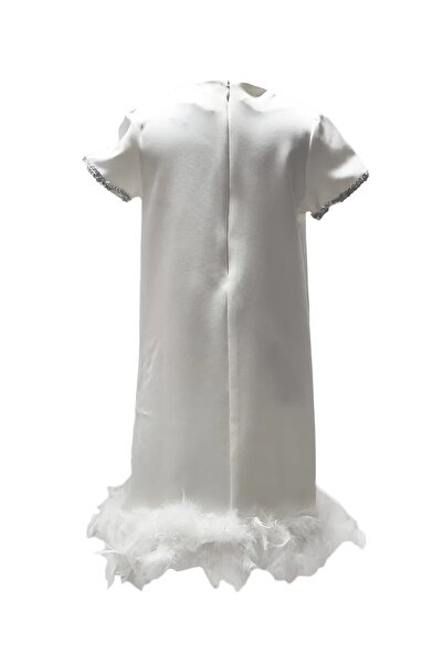 Tomac Λεπτομερές βραδινό φόρεμα για κορίτσι με λευκό φτερό Otriş