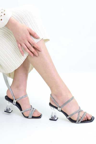 Nubbock Sandale și papuci de zi cu zi cu detaliu de piatră cu toc transparent pentru femei NK0672