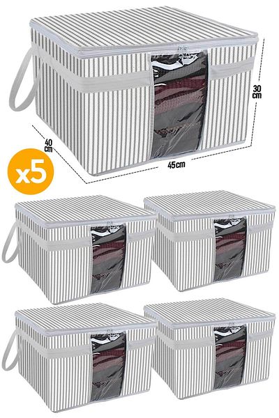 Serstil 5 τμχ - Τσάντα πουλόβερ με παράθυρο 45 x 40 x 30 cm - Μοτίβο γκρι σχοινί