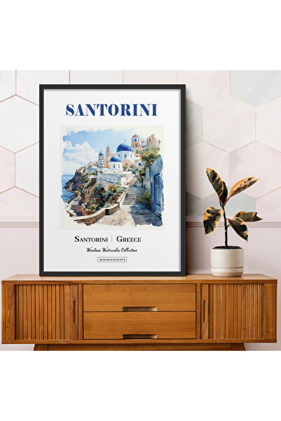 HOMEPACK Tekli Çerçeveli Tablo Watercolor Seri Santorini Poster Tablo TK/453