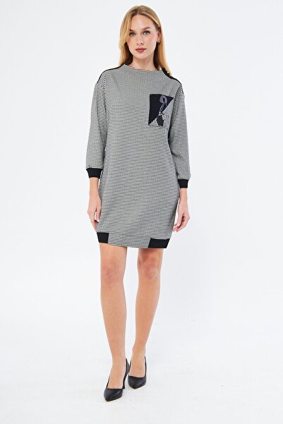 SELAZRA Crass Bisiklet Yaka Ekose Desenli Kısa Boy Regular Fit Gri Renk Elbise - 36, Gri