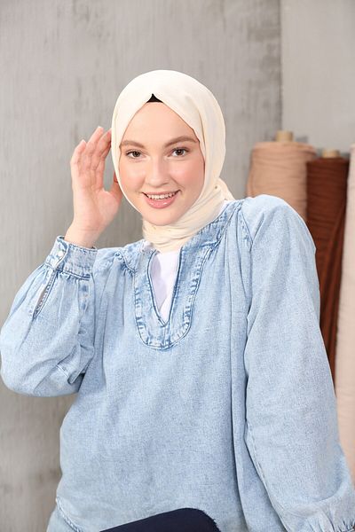 Modakaşmir Crinkle Series Shawl Ecru