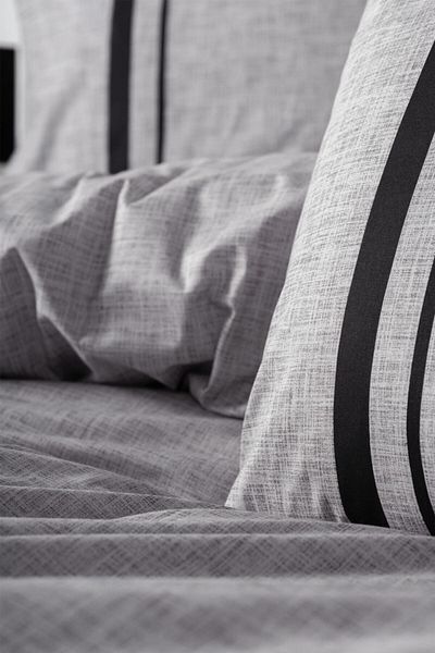 Cotton Box Plain Double Duvet Cover Set Bitter Grey-black
