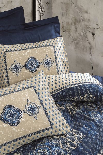 Cotton Box Σετ Παπλωματοθήκη Διπλό Σατέν Stasya Navy Blue