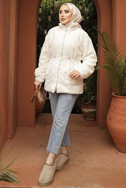 InStyle Plyšová bunda s tunelovou podšívkou – bílá