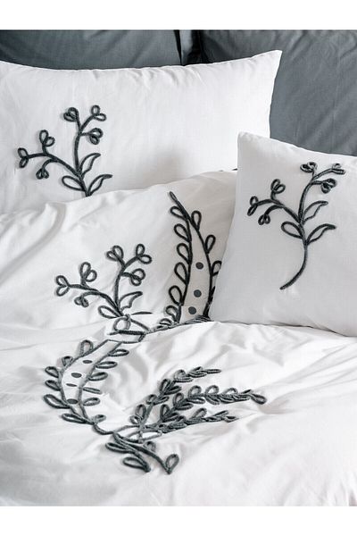 Cotton Box Double Embroidered Ranforce Duvet Cover Set - Ivy Gray
