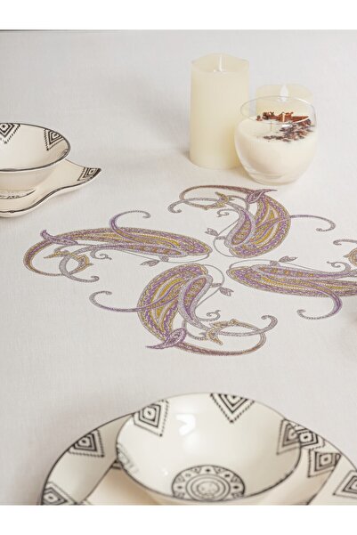 Cotton Box Panel Printed Tablecloth Nels Beige 170x170