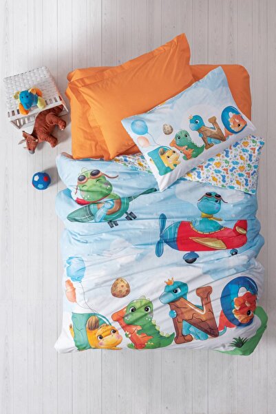 Cotton Box Junior Tek Kişilik Lastikli Çarşaflı Nevresim Takımı Roar Turuncu