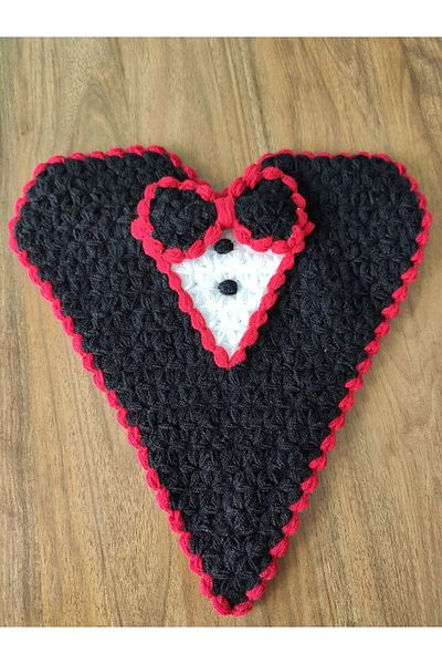 HANIMKIZ Hand Knitted Dowry Heart Groom Washcloth