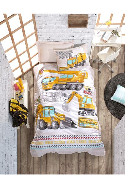 Cotton Box Σετ Παπλωματοθήκη Μονό Ελαστικό Σεντόνι Junior Track Turquoise