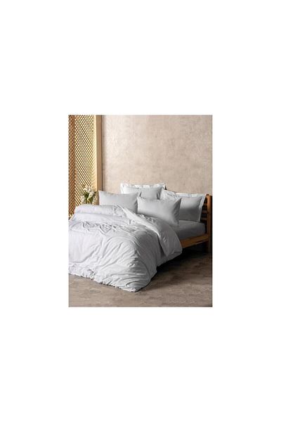 Cotton Box Plain Plaid Double Duvet Cover Set White