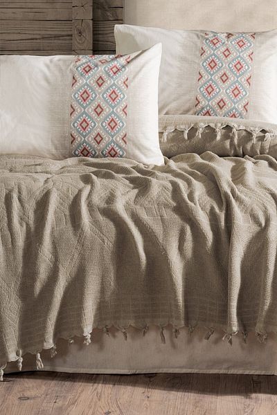 Cotton Box Jacquard Double Duvet Cover Papina Stone
