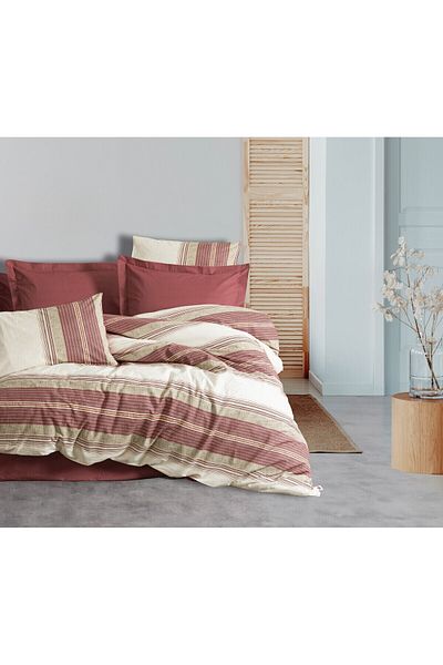 Cotton Box Line Ranforce Single Duvet Cover Set Kenway Claret Red