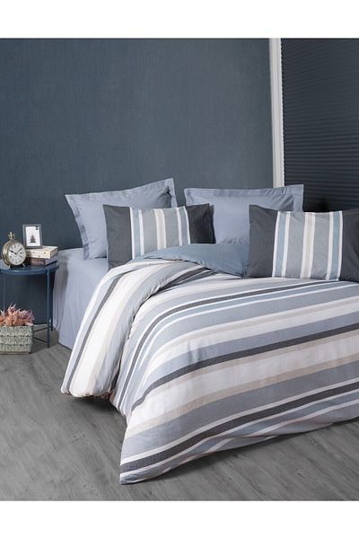 Cotton Box Line Ranforce Single Duvet Cover Set Agatha Gray