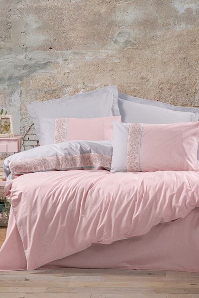 Cotton Box Mila Pink - Set cuvertură dublu de pilota cu artă populară