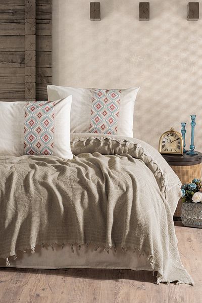 Cotton Box Jacquard Double Duvet Cover Papina Stone