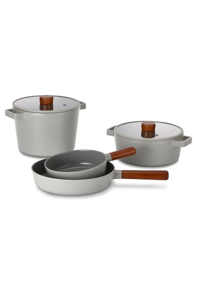 NEOFLAM Fika Aluminum Cast Gray 6 Piece Pot Pan Set with Glass Lid