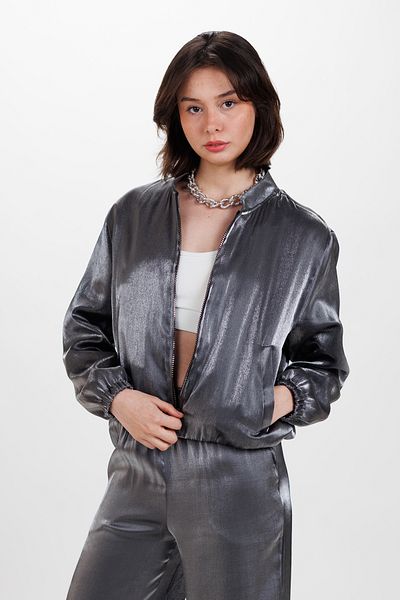 Ecrou Jachetă de damă Silver Six Rubber Bomber lucioasă