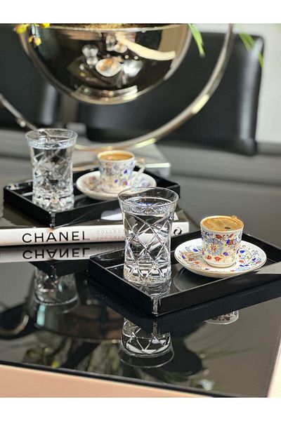 SepetçiBaba 6-Piece Black Presentation Engagement Coffee Plexi Tray