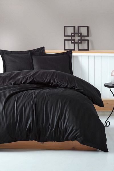 Cotton Box Stripe - Set de husă de pilota dublă serie elegantă neagră