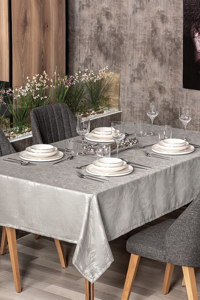 Cotton Box Jacquard Carefree Tablecloth Lavinia Gray 155x220
