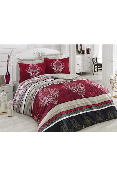 Cotton Box Azra - Claret Red Satin Line Double Duvet Cover Set