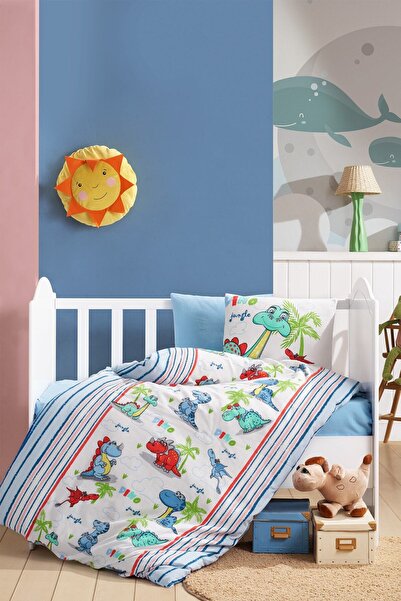 Cotton Box طقم غطاء لحاف أطفال بنقشة ديناصور مصنوع من القطن بنسبة 100% - دينو...