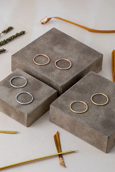 Uşaklıhafız 1945 14 Ayar Altın Ince Beyaz Halka Küpe 18 Mm