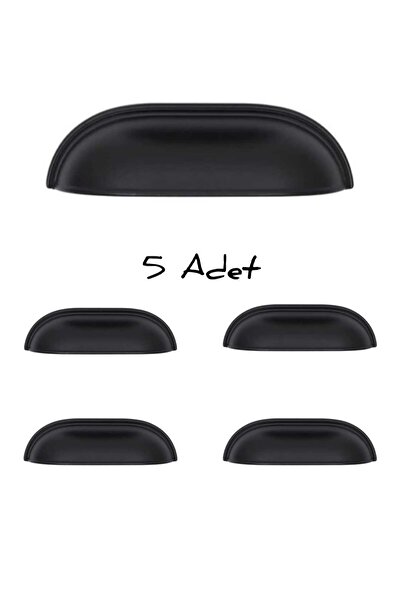 ARON (5 ADET) 471-64 MİDYE MAT SİYAH ÇANAK TAS KULP TV ÜNİTE ŞİFONYER ÇEKMECE...