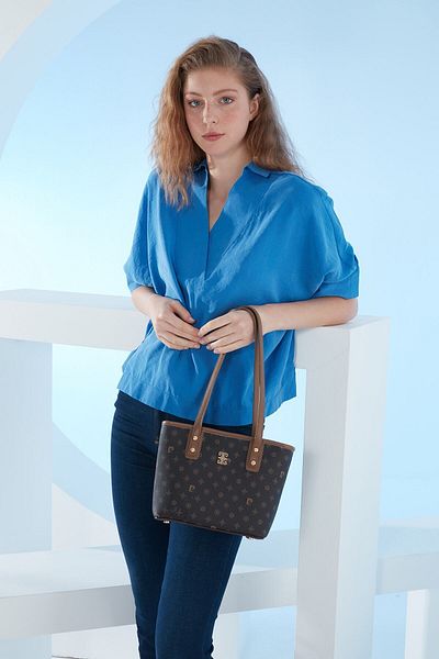 Pierre Cardin Καφέ Monogram Γυναικεία Τσάντα Ώμου 05PO23Y1715