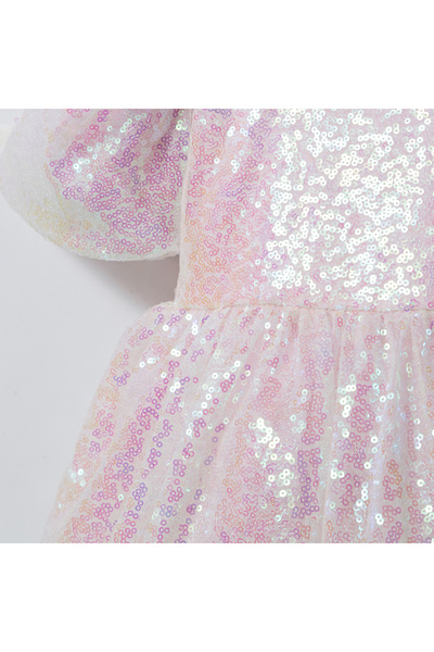 COLORED BABY Kız Çocuk Arkası Fiyonk Detaylı Astarlı Payetli Elbise