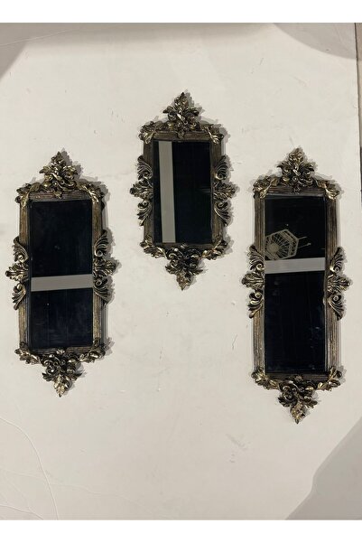 Peramari Dekoratif Polyester Üçlü Dikdörtgen Ayna Takımı Gold Siyah Eskitme