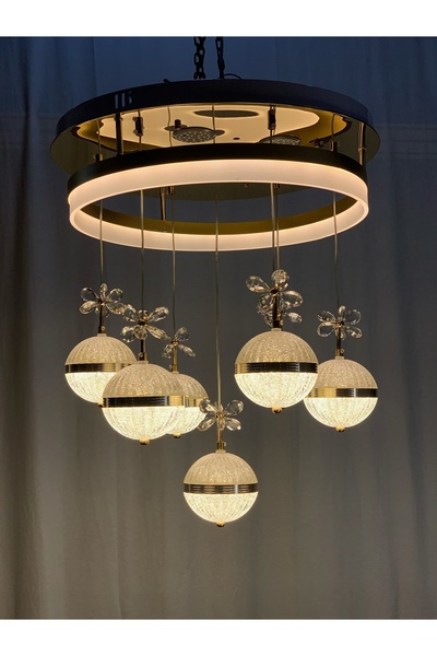 Led 7'li Sarkıt Led Avize Gold Kumandalı 3 Renk