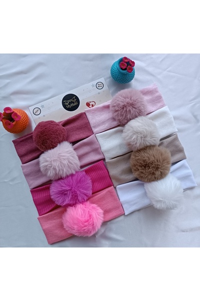 MyHubi 8-Piece Combination (Boxed) Handmade Baby Girl Rabbit Hair Pompom Bandana