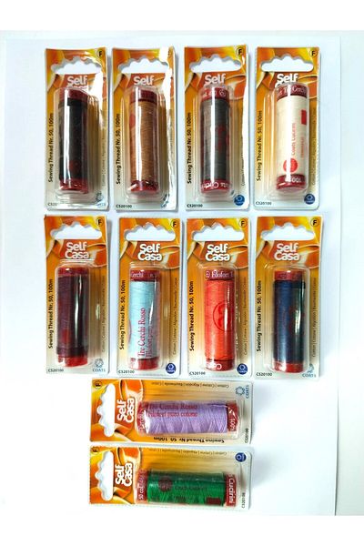Self Casa 100 Meters Sewing Thread Set Most Used 10 Colors Tailor and Dowry Set 100% Cotton