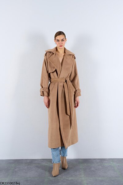 Laluvia Παλτό με στάμπα με ζωσμένο παλτό σε μπεζ Moscow Epaulet