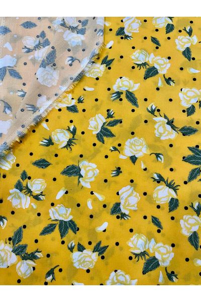 Esterella ROSE PATTERN /VISCON/ WOVEN PART FABRIC/ EN : 145 CM YELLOW COLOR